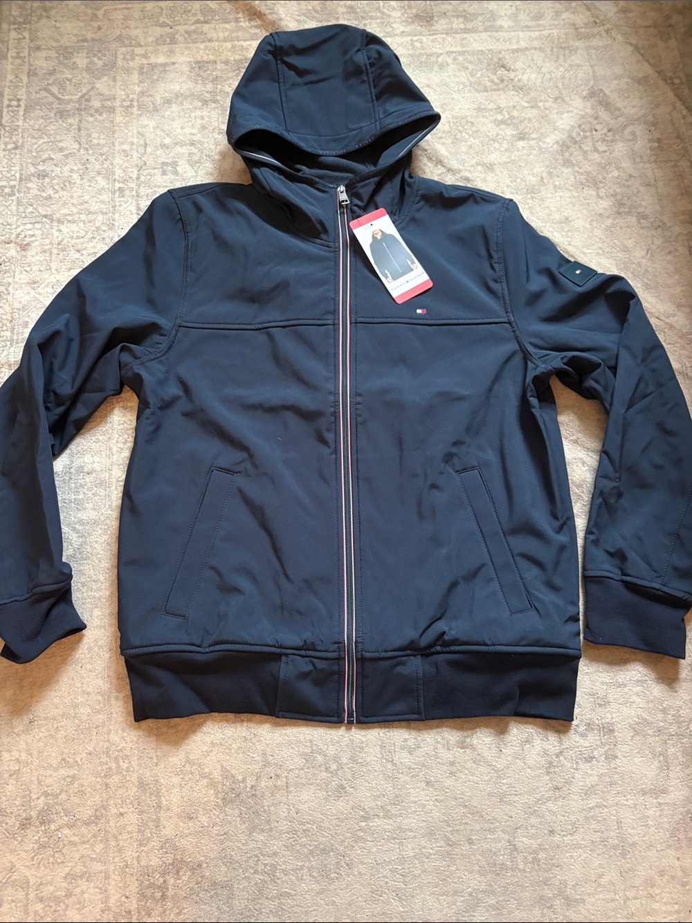 Tommy Hilfiger Men's Hooded Zip-Up Jacket in Navy with Red-Trim